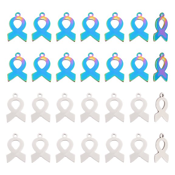 1box 40pcs 2 colors 201 Stainless Steel Awareness Ribbon Mixed color 14x9x1mm Hole: 1.2mm 20pcs/color