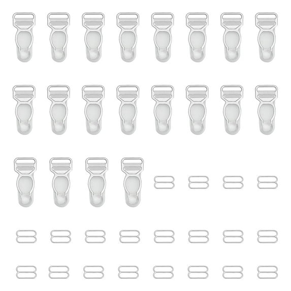 1box 40pcs 2 style Alloy & Plastic Garter Strap Adjustment Buckles Bra Slider Hoop 32x15x4mm & 10x15x1mm 20pcs/style