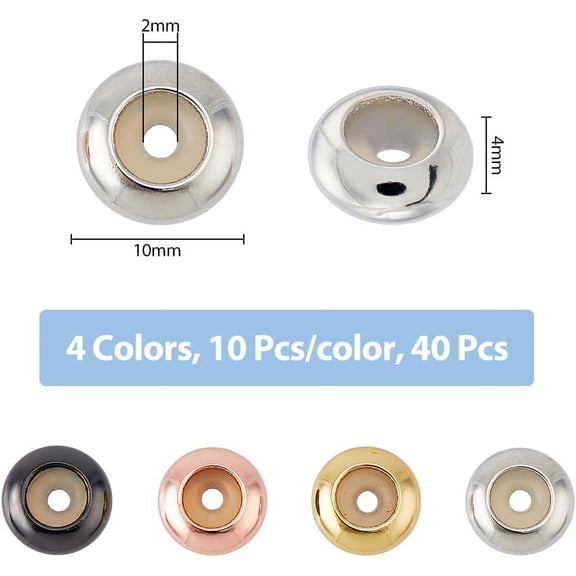 1box 40pcs 4 colors Brass Beads with Rubber Inside Slider Beads Rondelle Mixed color 10x4mm Hole: 2mm 10pcs/color