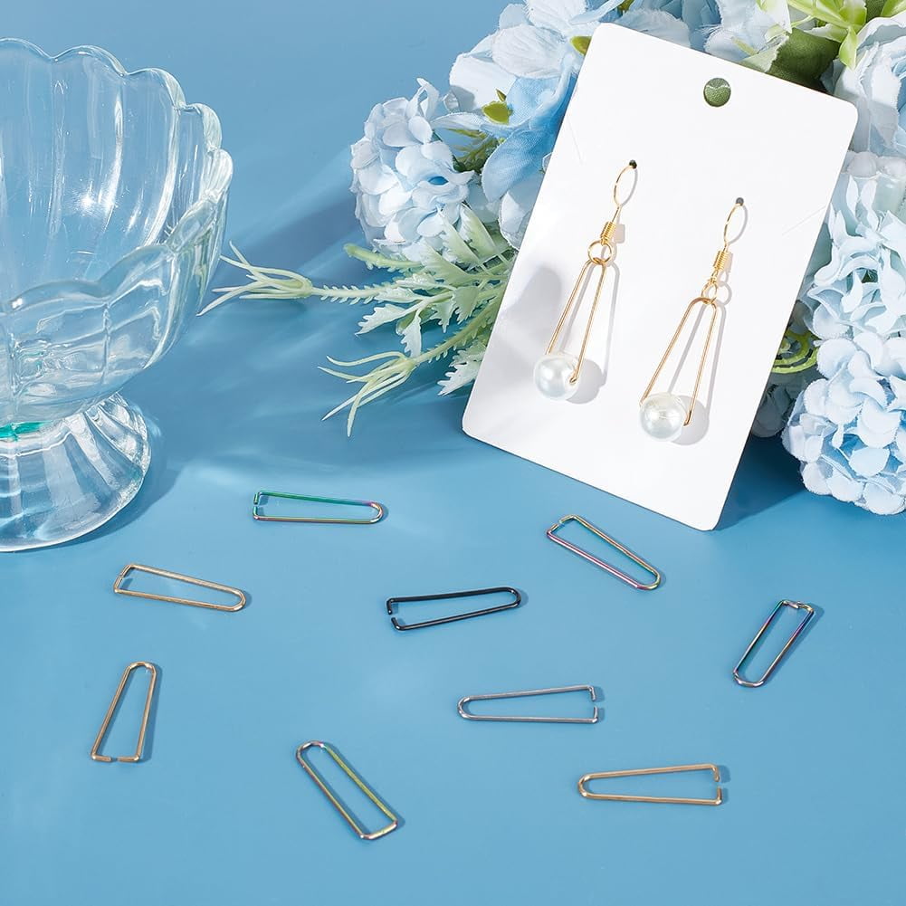1box 40pcs 4 colors Ion Plating(IP) 304 Stainless Steel Triangle Rings Clips for Half Drilled Beads Mixed color 27x8x1mm Pin: 1mm 10pcs/color