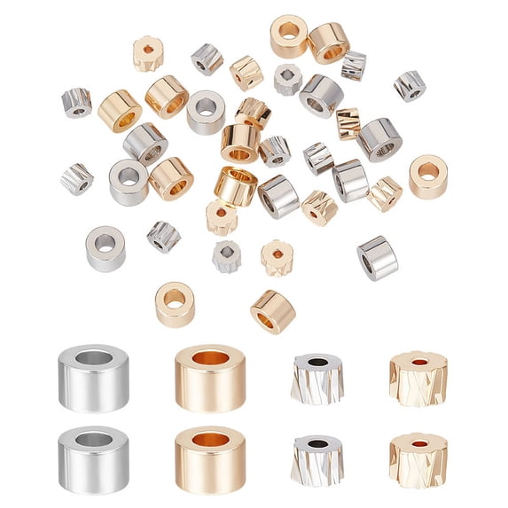 1box 40pcs 4 style Brass Beads Column Nickel Free Mixed color 5~6x3~4mm Hole: 1~2.5mm 10pcs/style Brass