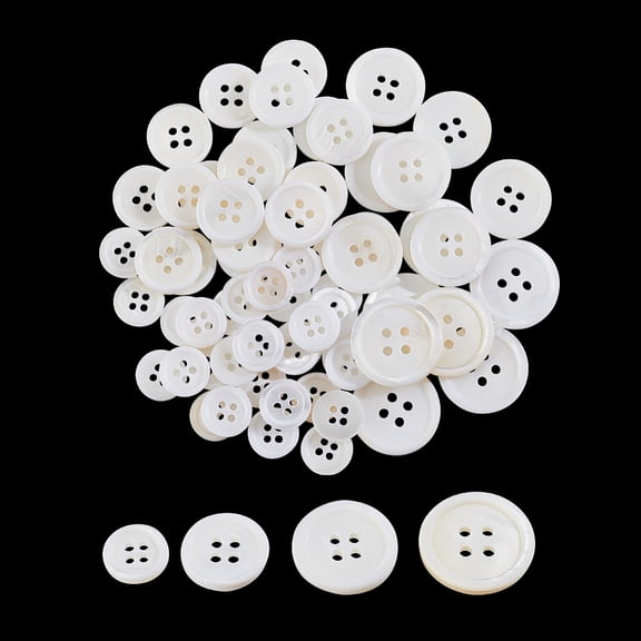 1box 44pcs 4 style Natural Freshwater Shell Buttons 4-Hole Flat Round Snow 11.4~20x2~2.5mm Hole: 1.6~2mm