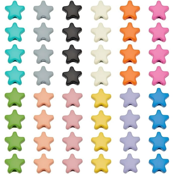 1box 48pcs 10mm Metal Star Beads for Bracelet 12 Colors Star Spacer Beads Twinkle Star Craft Beads Loose Smooth Beads for DIY Friendship Bracelet Necklace Earring Jewelry Making and Craft