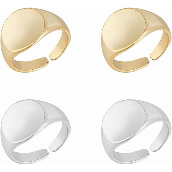 1box 4pcs 2 Colors Flat Round Finger Rings 16mm Inner Blank Wide Finger Rings Engraved Photo Text Classic Simple Plain Finger Ring for Jewelry Making