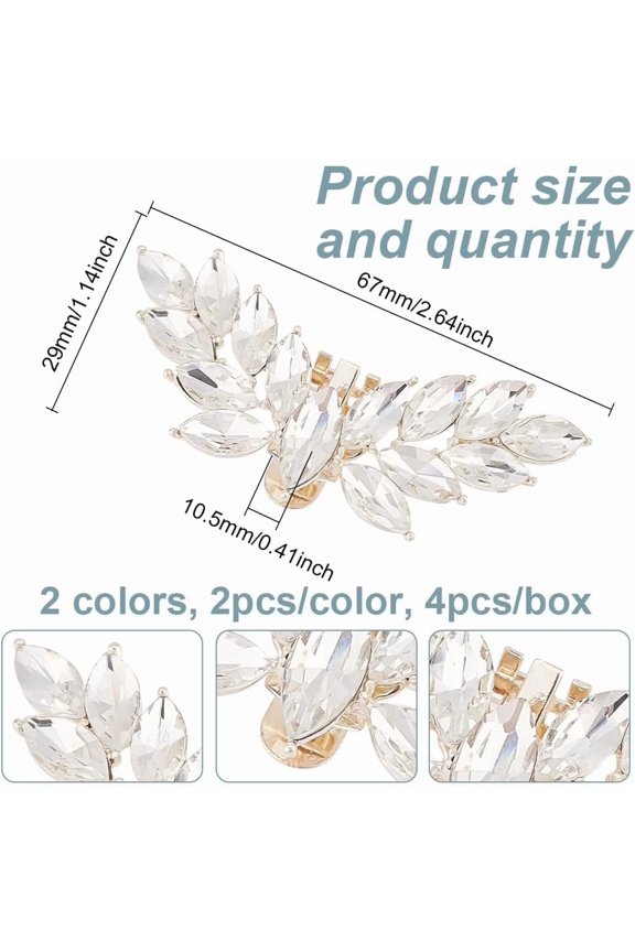 1box 4pcs 2 colors Wing Alloy Rhinestone Shoe Decoration Detachable Shoe Buckle Clip & Light golden 29x67x10.5mm 2pcs/color