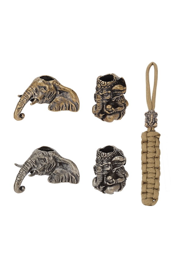 1box 4pcs 4 style Brass EDC European Beads Parachute String Beads Large Hole Beads for Knife Lanyard Keychain Bracelet Elephant Raw(Unplated) 14~25x13~25x19mm Hole: 5.5~6mm 1pc/style