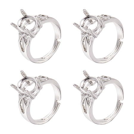 1box 4pcs Adjustable Brass Solitaire Ring Settings 4 Claw Prong Ring Settings with Cubic Zirconia Long-Lasting Plated Oval Platinum Tray: 10x8mm Inner Diameter: 16~16.5mm