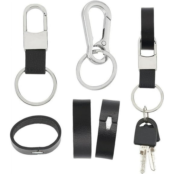 1box 4pcs Imitation Leather Belt Keepers 2pcs 2 Styles Push Gate Snap Keychain Clasps Key Ring Belt Loop Buckle Belt Ring Keeper Keychain for Men Women Leather Craft Leather Belt Parts