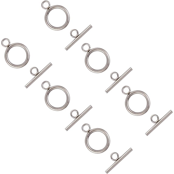 1box 50 sets Ring Toggle Clasps 304 Stainless Steel IQ Toggle Clasps & Tbar Clasps Metal Material Ring Toggle Connectors for Necklace Bracelet Jewelry Making