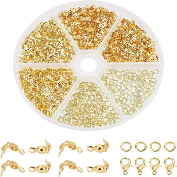 1box 500pcs Jewelry Making Accessory set 200pcs 4mm 21 Guage Open Jump Ring 100pcs 12x6mm Lobster Claw Clasp 200pcs 7mm Bead Tips Knot Covers for Earring Bracelet Necklace Jewelry Making golden