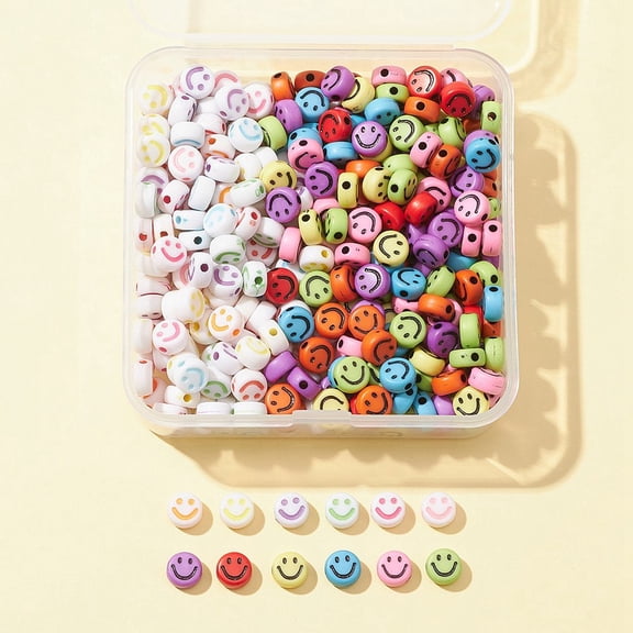 1box 50G 2 style Opaque Craft Acrylic Beads Flat Round with Smiling Face Mixed color 7x3.5mm Hole: 1.5mm 25g/style