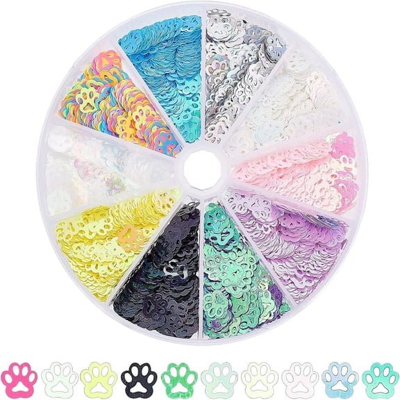 1box 50g Sequins Paw Glitter Sequins Resin Fillers Cat Paw Sequin Flake Nail Art Decorations for Resin Jewelry Making DIY Crafting - 10 colors Plastic