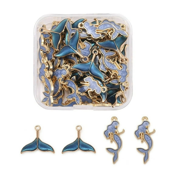 1box 50pcs 2 style Alloy Enamel Pendants & Whale Tail Shape Light golden Blue 17~29x12.5~20x2~3mm Hole: 1.4~1.6mm 25pcs/style