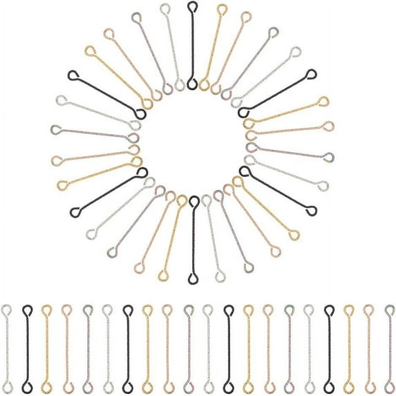 1box 50pcs 5 colors 316 Surgical Stainless Steel Eye Pins Double Sided Eye Pins Mixed color 24 Gauge 30x3.5x0.5mm Hole: 2.5x1.9mm 10pcs/color