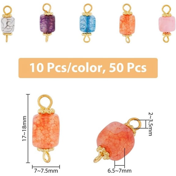 1box 50pcs 5 colors Agate Connector with Golden Iron Findings Cube Links Mixed color 17~18x7~7.5x6.5~7mm Hole: 2~3.5mm 10pcs/color