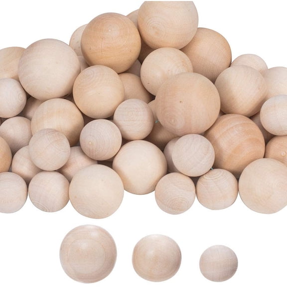 1box 53 pcs 3 Sizes Wood Craft Balls 20mm 25mm 30mm Round Unfinished Natural Wooden Craft Ball for DIY Projects Arts Craft Supplies NO Hole