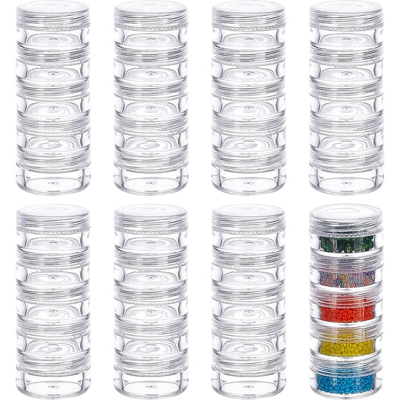 1box 5G/5ML Stackable Round Plastic Containers 8 Column(5 Layer/Column) Bead Storage Jars for Beads Buttons Crafts and Small Findings Plastic