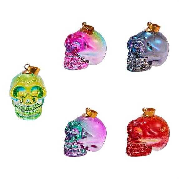 1box 5pcs 5 color Electroplate K9 Glass Pendants with Golden Brass Bails Skull Mixed color 25x26~27x19mm Hole: 5x3mm 1pc/color