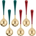 thumbnail image 1 of 1box 6 Pcs 2 Colors Soup Spoons Stainless Steel Round Head Spoon with Red or Green Handle Metal Teaspoon Soup Spoons Tableware for Stirring Mixing Sugar Dessert Coffee, 1 of 7