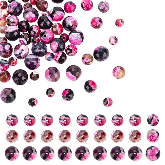1box 60 pcs 3 Sizes Natural Fire Agate Beads Round Stone Beads Faceted Loose Gemstone Beads Charms for DIY Crafts Necklace Jewelry Making Magenta