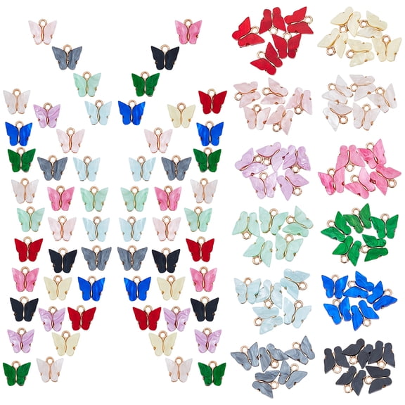 1box 60pcs 12 style Acrylic with Alloy Loops Butterfly Golden Mixed color 5pcs/style