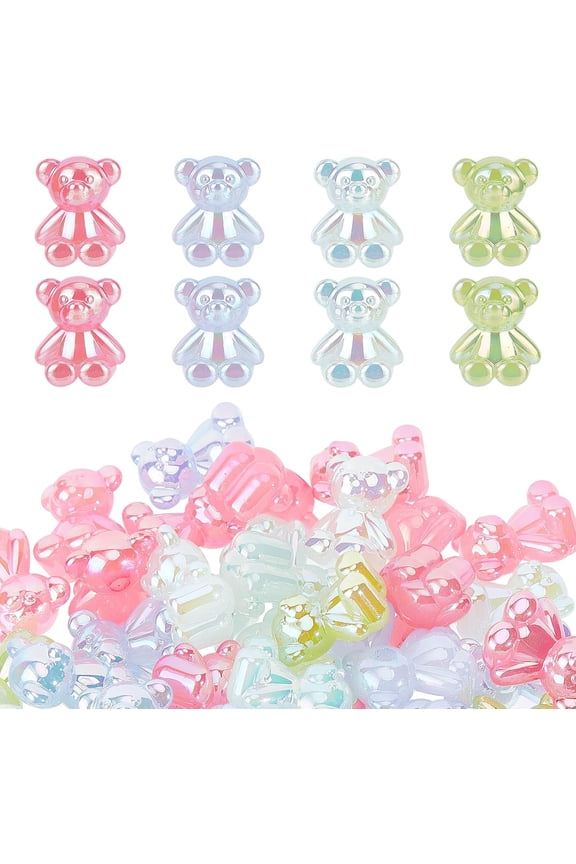 60Pcs 4 Colors Gummy Bear Nail Charms Colorful Lovely Bear Cabochons Opaque AB Color Acrylic Bear Beads for Nail Art Decoration Hair Clip Jewelry Making 21x17mm