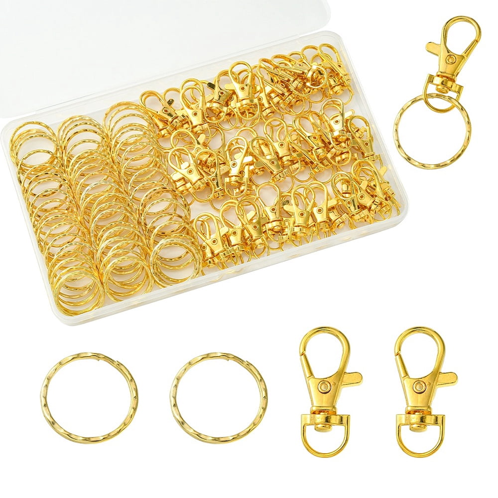 1box 60pcs Alloy Swivel Lobster Claw Clasps Swivel Snap Hook with 60pcs Iron Split Key Rings Keychain Clasps set Golden 35x13mm Hole: 8.5mm