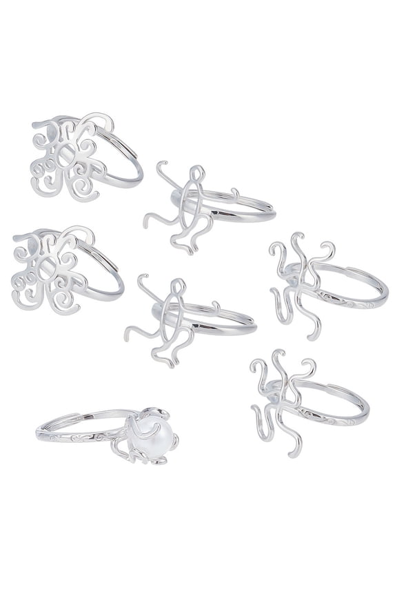 1box 6pcs 3 style Adjustable Brass Finger Ring Components Flower Filigree Ring Settings Platinum 1.5mm Inner Diameter: Size 7~7 1/2(17.3~17.7mm) 2pcs/style