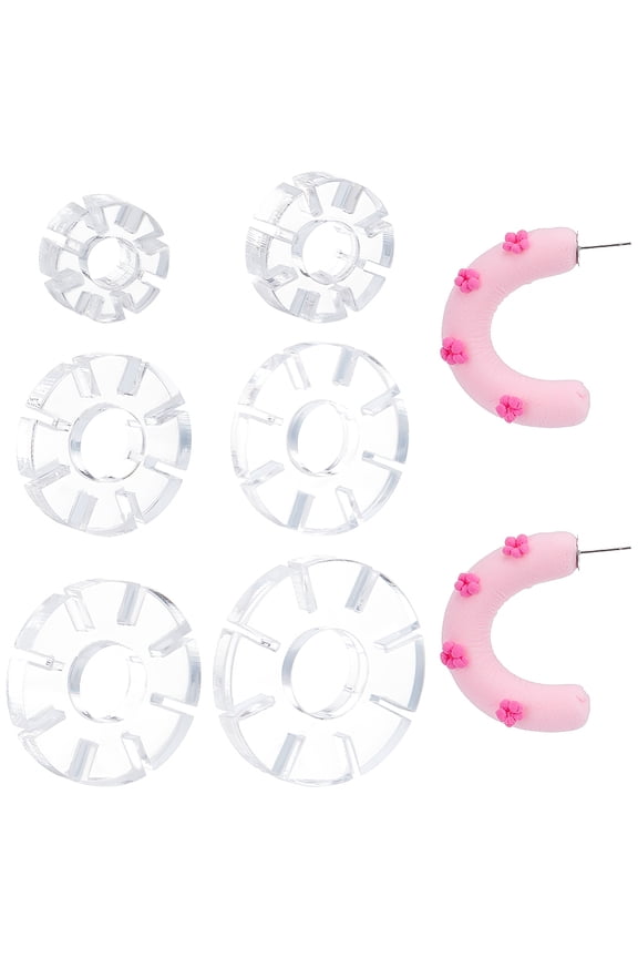 1box 6pcs 6 Size Snowflake Shape Clay Earring Charms Guide Acrylic Cutters for Polymer Clay Jewelry Inner Diameter: 5.8~15mm Slot: 0.8mm 1pc/size