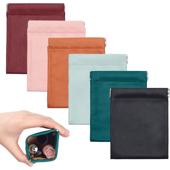 1box 6pcs 6 colors PU Leather Earphone Pouches Headphone Storage Bags with Snap Spring Closure Mixed color 11.7x10~12x0.5~0.57cm 1pc/color