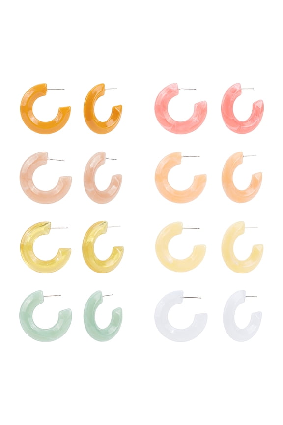 1box 8 Pairs 8 Colors Acrylic Arch Stud Earrings Stainless Iron Jewlelry for Women Mixed Color 34.5-36.5x6.5-7.5mm Pin: 0.6mm 1 Pair/color