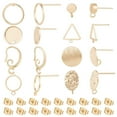 thumbnail image 1 of 1box 8 Pairs 8 style golden Geometric Brass Stud Round Triangles Stud Earring Findings with Loops and 20pcs Plastic Ear Nuts for Earring Making Pin: 0.8mm, 1 of 6