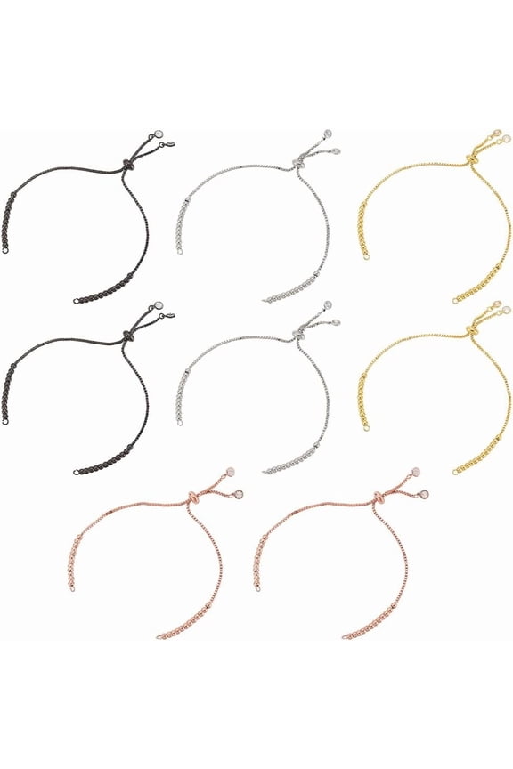1box 8 Pcs 4 Colors Brass Slider Chain Adjustable Slider Bracelet Slider Extender Chains with Clear Cubic Zirconia Pulling Type Bracelet Fit for Connector Charms Jewelry Making DIY