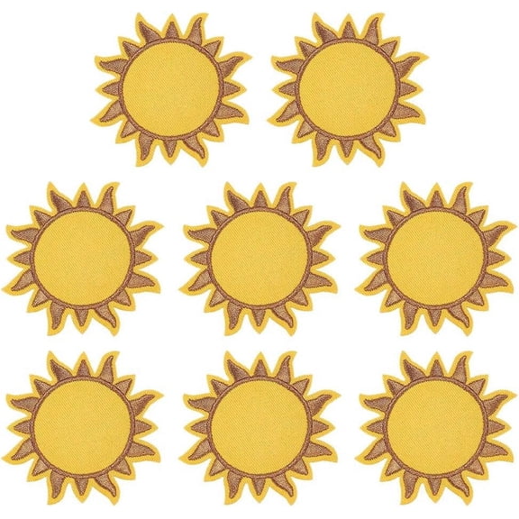 1box 8 Pcs Sew On Sun Appliques Gold Sunshine Embroidery Cloth Patches 3" Polyester Badge Sign Patch Sewing Applique Decorative Repair Patch for Backpack Jacket Jeans Clothes