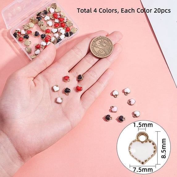 1box 80pcs 4 color Heart golden Enamel Heart Beads Dangle for Valentines Necklace Bracelet Earrings Jewelry Making