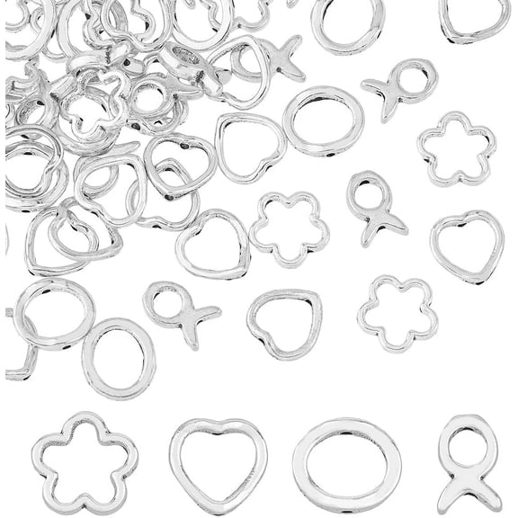 80Pcs 4 Styles Silver Bead Frame Circle/Flower/Heart/Tie Beads Frame Double Hole Frame Spacer Beads for Beading Earring Bracelet Necklace Jewelry Making Hole: 1.5-2mm