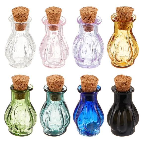 1box 8pcs 8 colors Miniature Glass Bottles with Cork Stoppers Empty Wishing Bottles for Dollhouse Accessories Jewelry Making Mixed color 25x14mm 1pc/color Glass