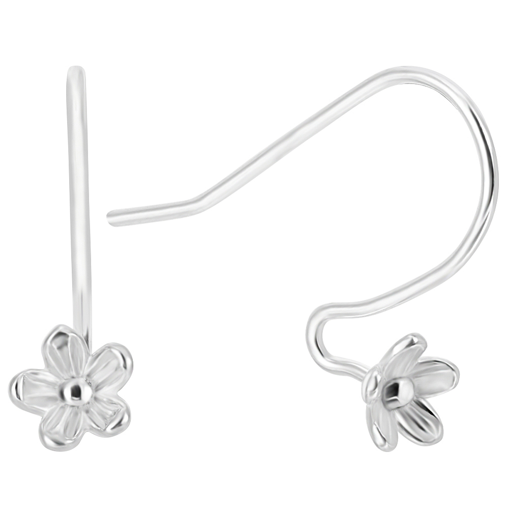 1box 8pcs 925 Sterling Silver Earring Hooks Shepherd's Hook Ear Wire with Flower Tray Silver 22.5x15mm Pin: 0.8mm