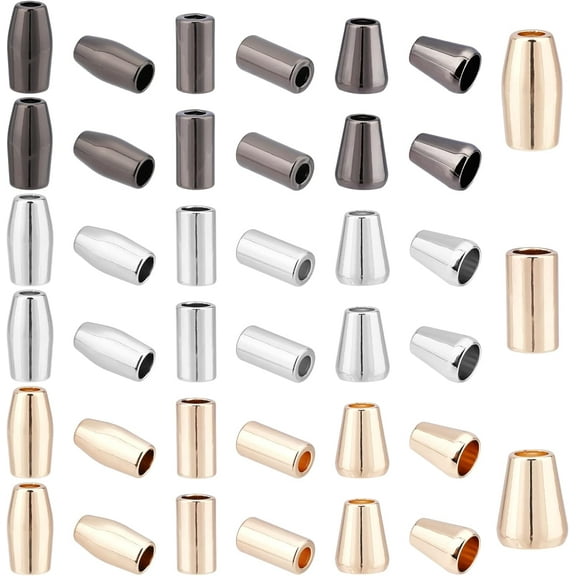 1box 9 Style Bell Stopper 54pcs Cord Ends Lock Conical Round Tube Bell Locks Metal Cord Rope Fastener Ends Cone Column Drawstring Rope Stopper for Lanyard Clothes Backpack Bag