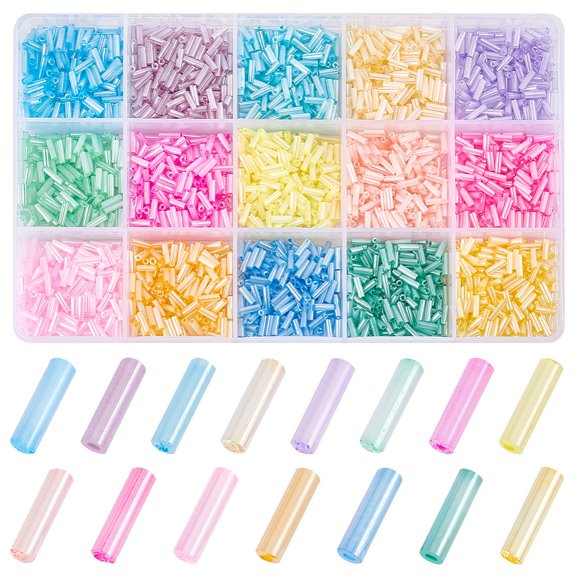 1box 90G 15 colors Glass Round Bugle Ceylon Mixed color 2x6mm Hole: 0.8mm about 6g/color Glass