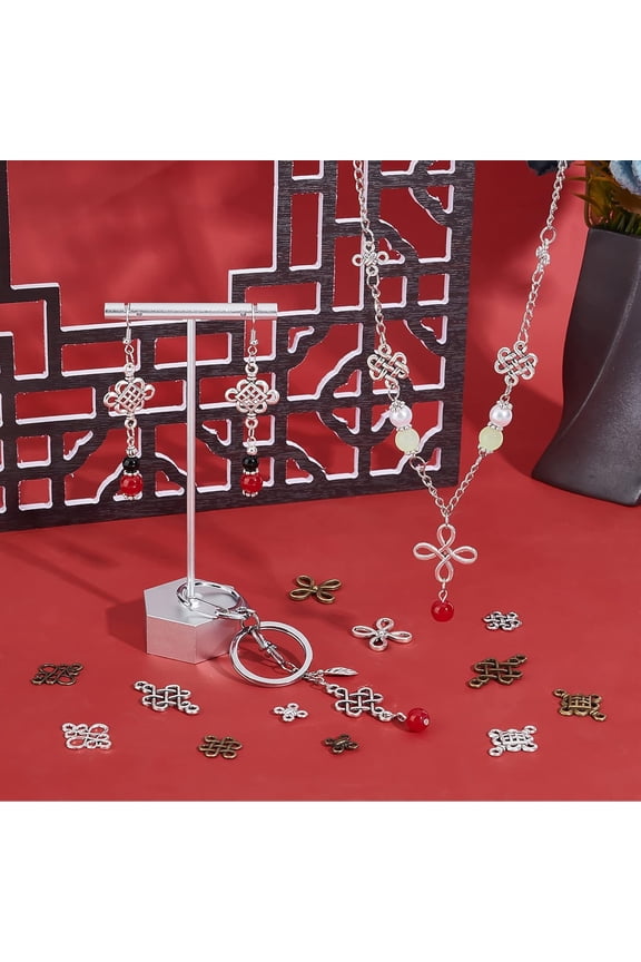 1box 96pcs Celticing Knot 12 styles Chinese Knot Pendants Tibatan style Alloy Connector for Crafting Jewellery Findings Making Accessory for Necklace Bracelet