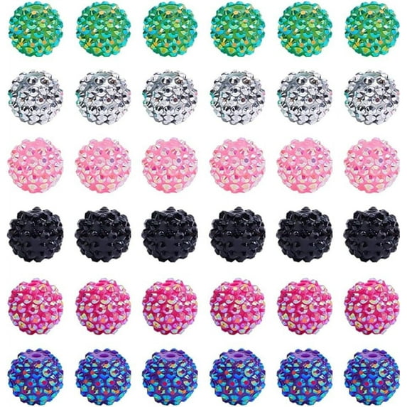 1box AHADERMAKERS 60pcs 6 colors Resin Rhinestone Beads with Acrylic Round Beads Inside for Bubblegum Jewelry Mixed color 16x14mm Hole: 2~2.5mm 10pcs/color