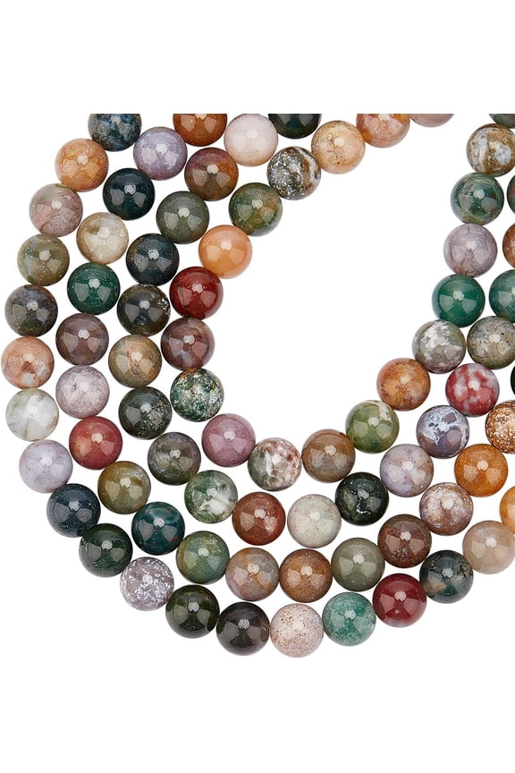 About 98 Pcs Nature Stone Beads 8mm Natural Indian Agate Round Beads Gemstone Loose Beads for Bracelet Necklace Jewelry Making (Hole: 1mm)