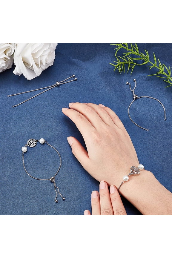 1box Adjustable 304 Stainless Steel Bracelet Making Slider Bracelets for Jewelry Craft Supplies Stainless Steel color Total Length: 9 inch(23cm) 1.5mm Hole: 2mm 10pcs