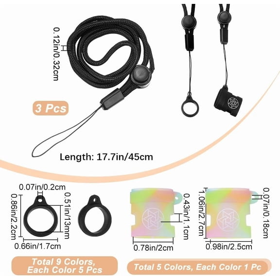 1box Adjustable Polyester Neck Lanyard with Silicone & Anti-Lost Hanging Signs Mixed color 450x3.2mm