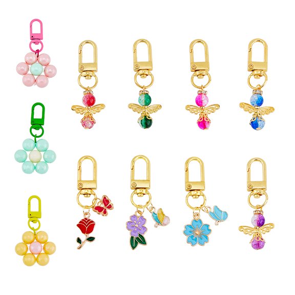 1box Angel & Flower Decorations with Alloy Swivel Clasps Clip-on Mixed color 54~66mm 11pcs/box