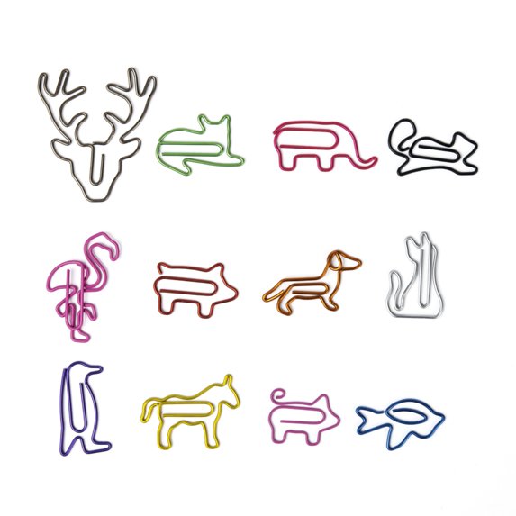 1box Animal Shape Iron Paperclips Cute Paper Clips Funny Bookmark Marking Clips Mixed color 24pcs/box