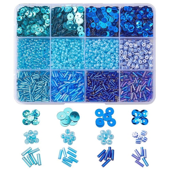 1box Beads Jewelry Making Finding Kit Including Glass Seed & & Plastic Paillette Beads Round & Tube & Disc Blue 106g/box