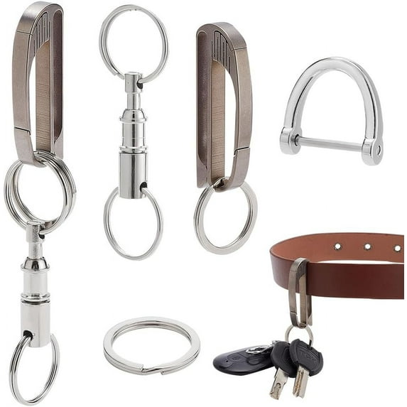 1box Belt Loop Keychain Chip Making Kit Including Iron Quick Release Keychain Alloy D-Ring Shackles Clasps Titanium Alloy Carabiners Keychain with Detachable Key Ring 52x21x6mm