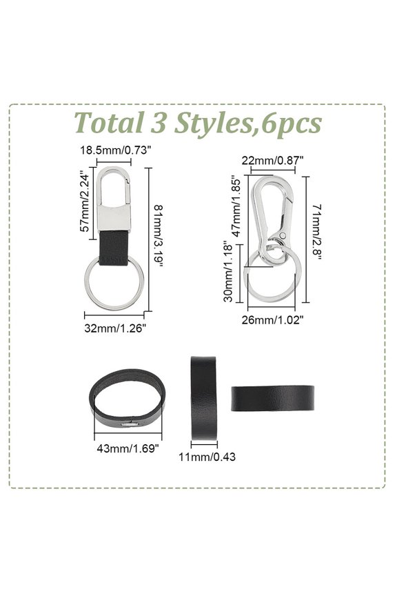 1box Belt Ring Keeper Keychain Making Kit Including Alloy Push Gate Snap Keychain Clasp with Leather Cowhide Belt Retaining Rings Black 6pcs/box
